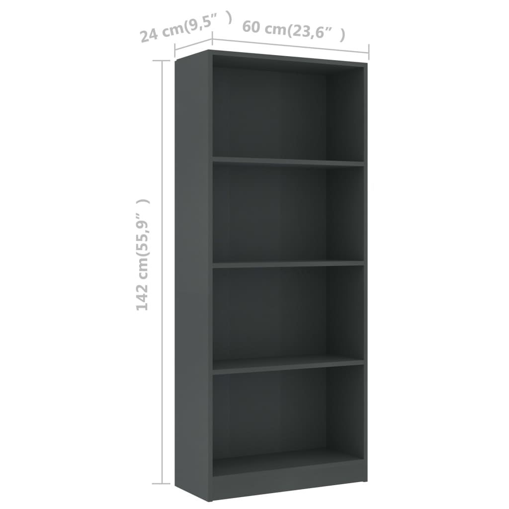 vidaXL Ormarić za knjige s 4 razine sivi 60 x 24 x 142 cm drveni