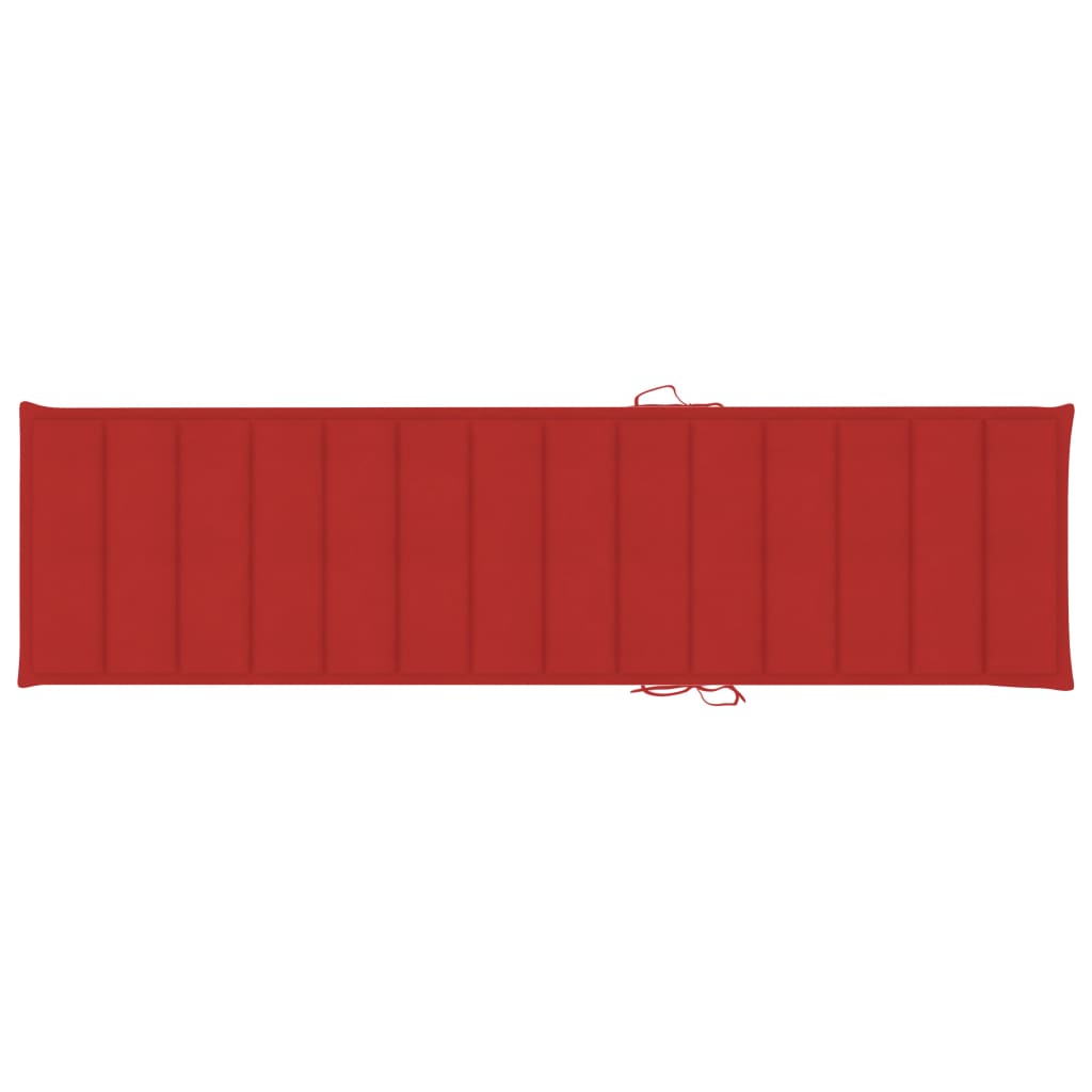 vidaXL Ležaljka za sunčanje od masivne tikovine s crvenim jastukom