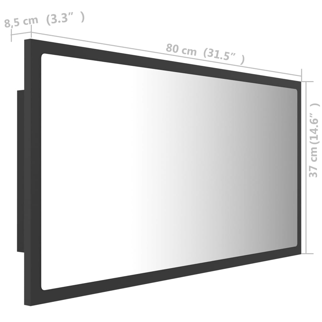 vidaXL LED kupaonsko ogledalo sivo 80x8,5x37 cm akrilno