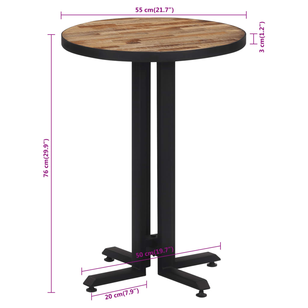vidaXL Bistro stol okrugli Ø 55 x 76 cm od masivne obnovljene tikovine