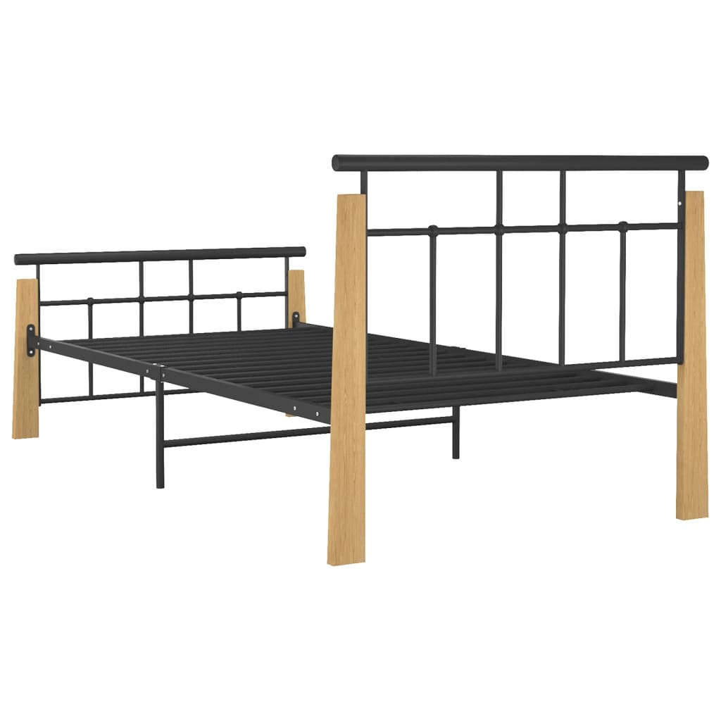 vidaXL Okvir za krevet od metala i masivne hrastovine 90 x 200 cm