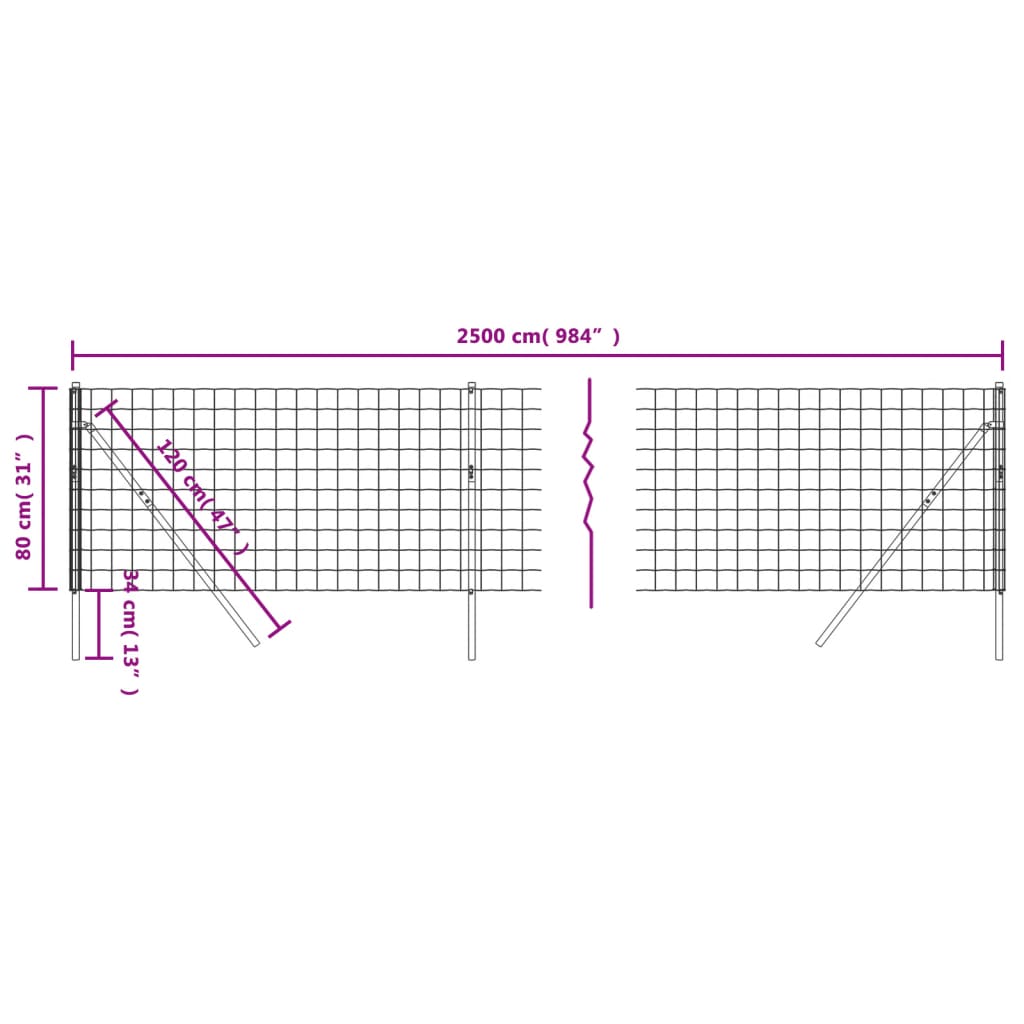 vidaXL Ograda od žičane mreže antracit 0,8 x 25 m od pocinčanog čelika