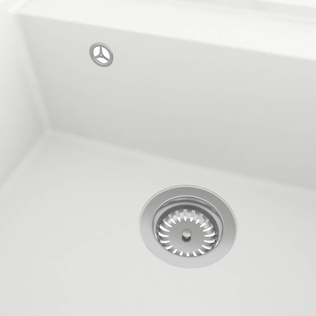 vidaXL Kuhinjski sudoper s otvorom protiv prelijevanja bijeli granitni