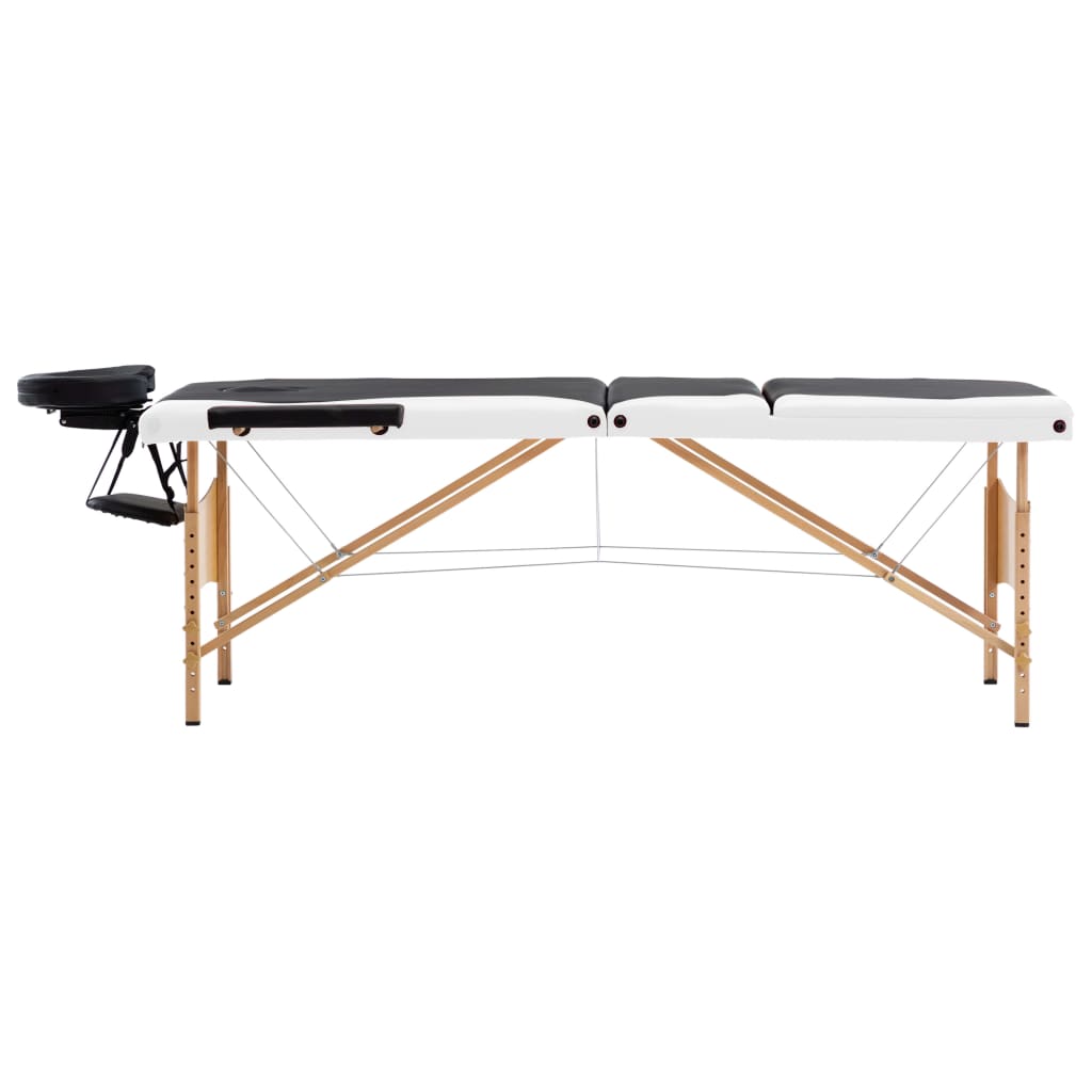 vidaXL Sklopivi stol za masažu s 3 zone drveni crno-bijeli