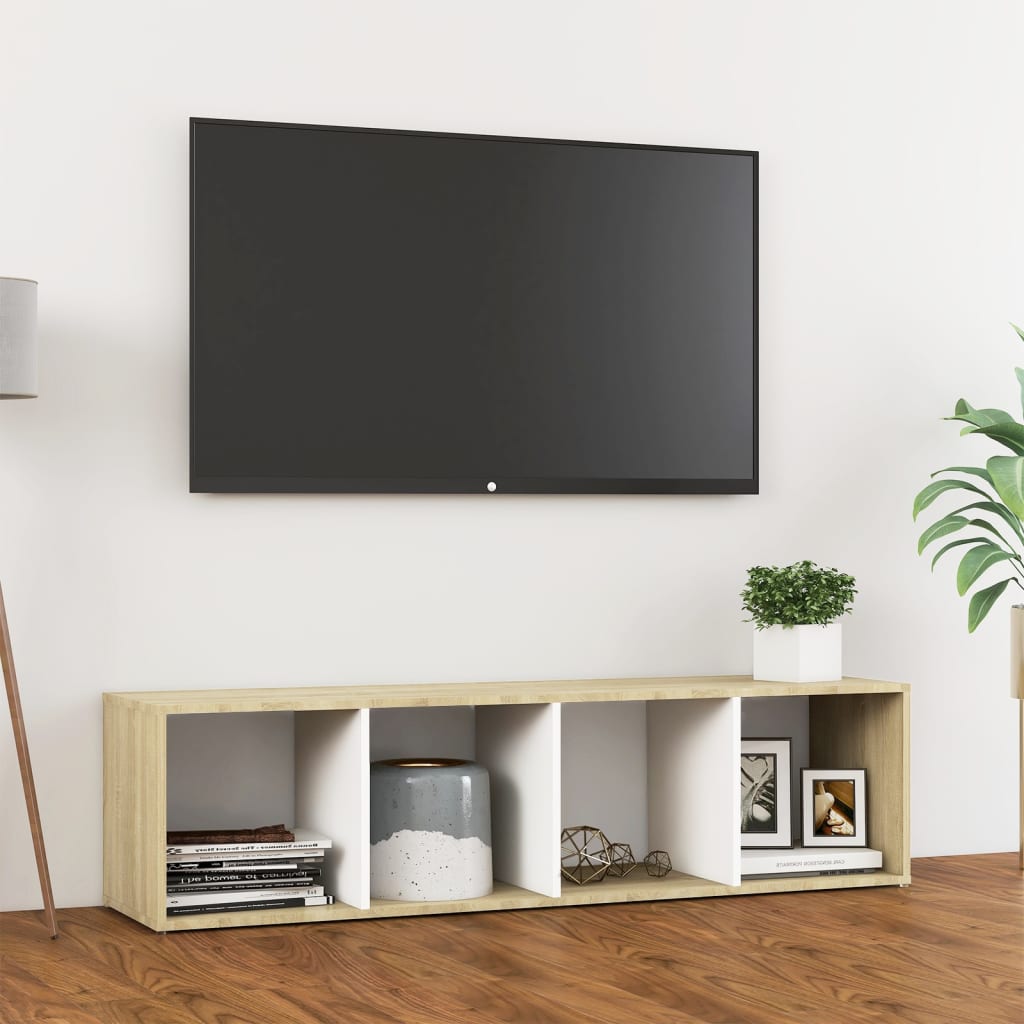 vidaXL TV ormarić bijeli i hrast 142,5x35x36,5 cm konstruirano drvo