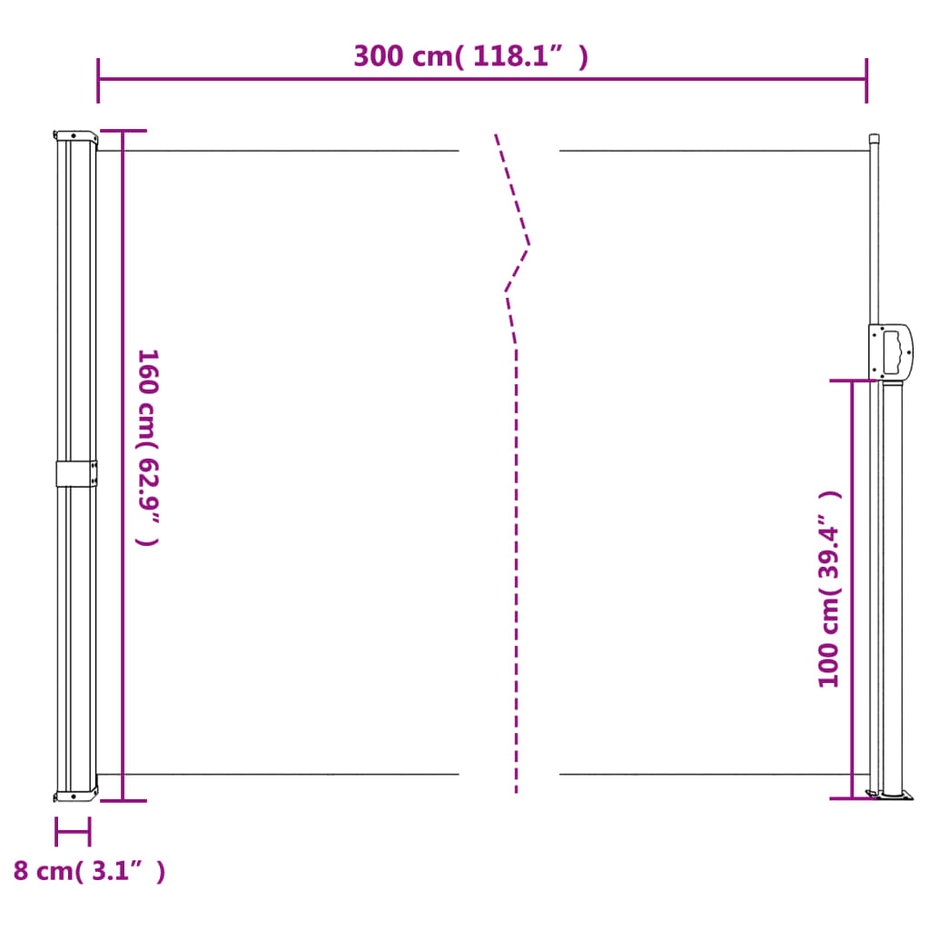 vidaXL Bočna tenda na uvlačenje antracit 160 x 300 cm