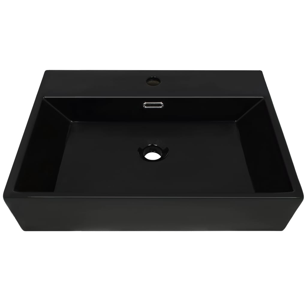 vidaXL Umivaonik s otvorom za slavinu keramički crni 76 x 42,5 x 14,5 cm