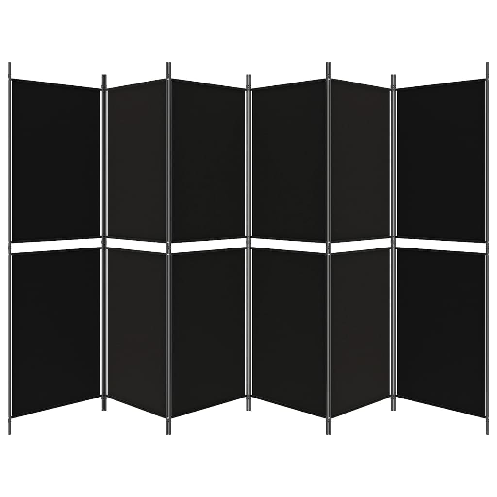 vidaXL Sobna pregrada s 6 panela crna 300 x 180 cm od tkanine