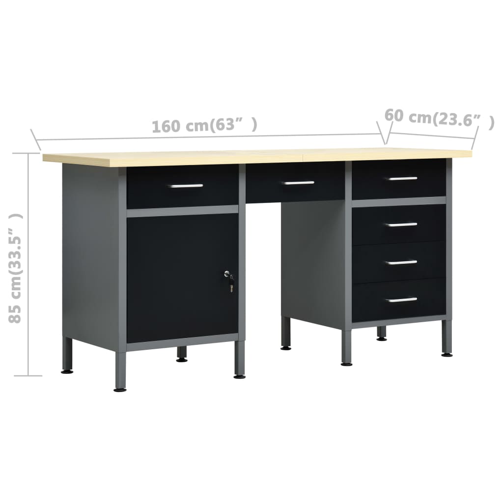 vidaXL Radni stol crni 160 x 60 x 85 cm čelični
