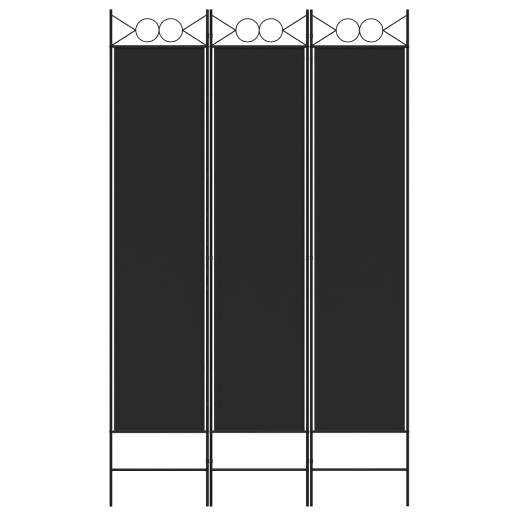 vidaXL Sobna pregrada s 3 panela crna 120 x 200 cm od tkanine