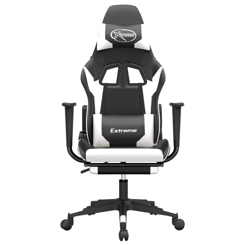 vidaXL Igraća stolica od umjetne kože s osloncem za noge Crno-bijela