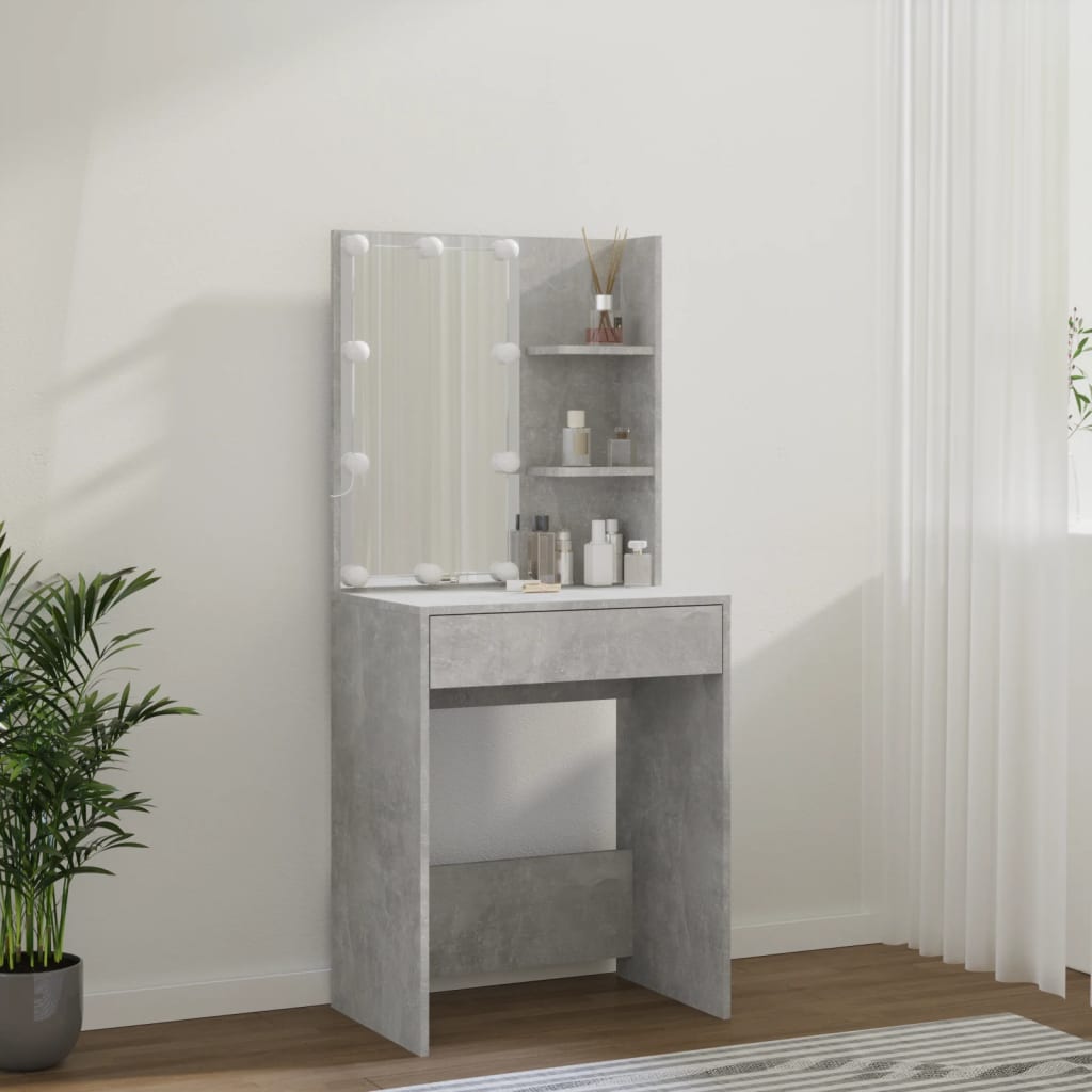 vidaXL Toaletni stolić s LED svjetlima siva boja betona 60x40x140 cm