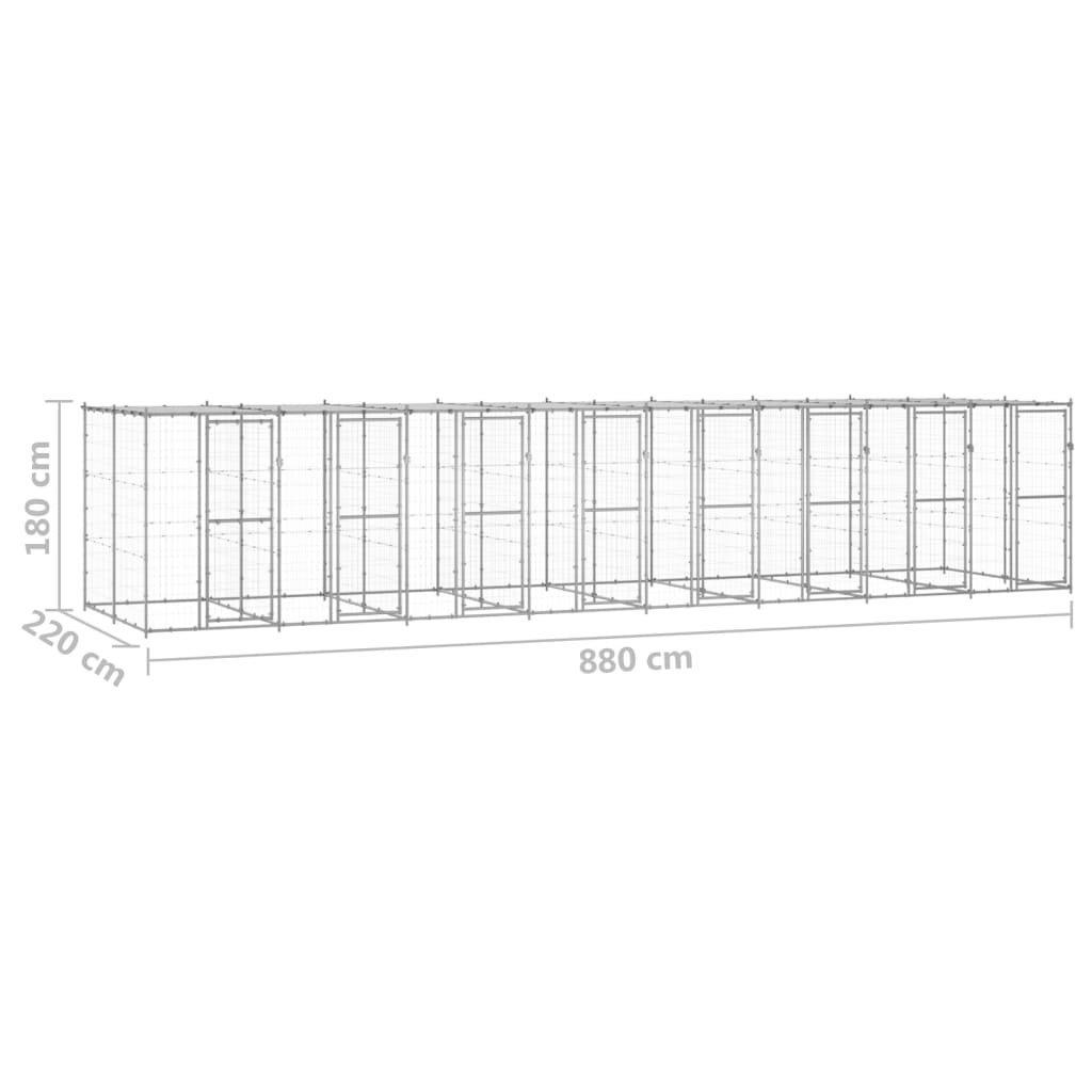 vidaXL Vanjski kavez za pse od pocinčanog čelika s krovom 19,36 m²