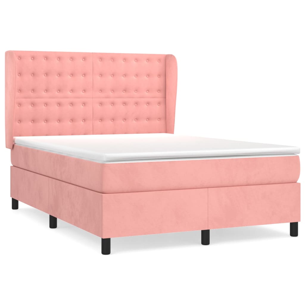 vidaXL Krevet s oprugama i madracem ružičasti 140x190 cm baršunasti