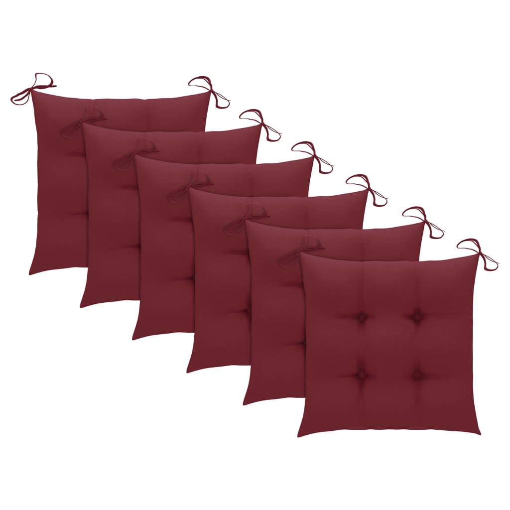 vidaXL Vrtne stolice s bordo jastucima 6 kom od masivne tikovine