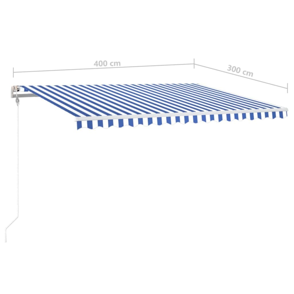 vidaXL Automatska tenda sa senzorom LED 400x300 cm plavo-bijela