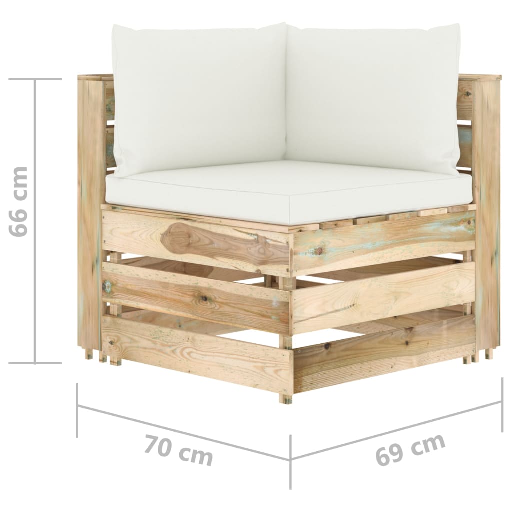 vidaXL Modularna kutna sofa s jastucima od zeleno impregniranog drva