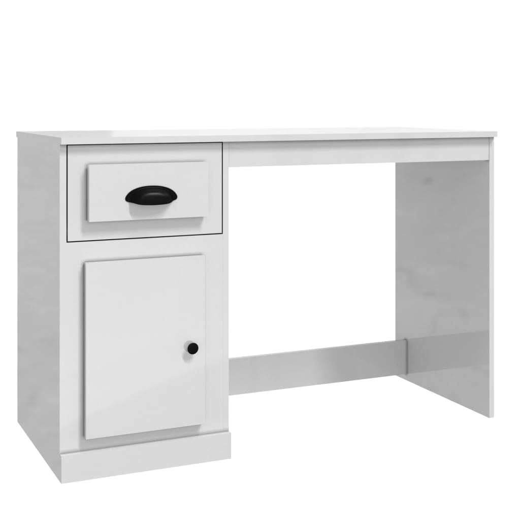 vidaXL Radni stol s ladicom sjajni bijeli 115 x 50 x 75 cm drveni