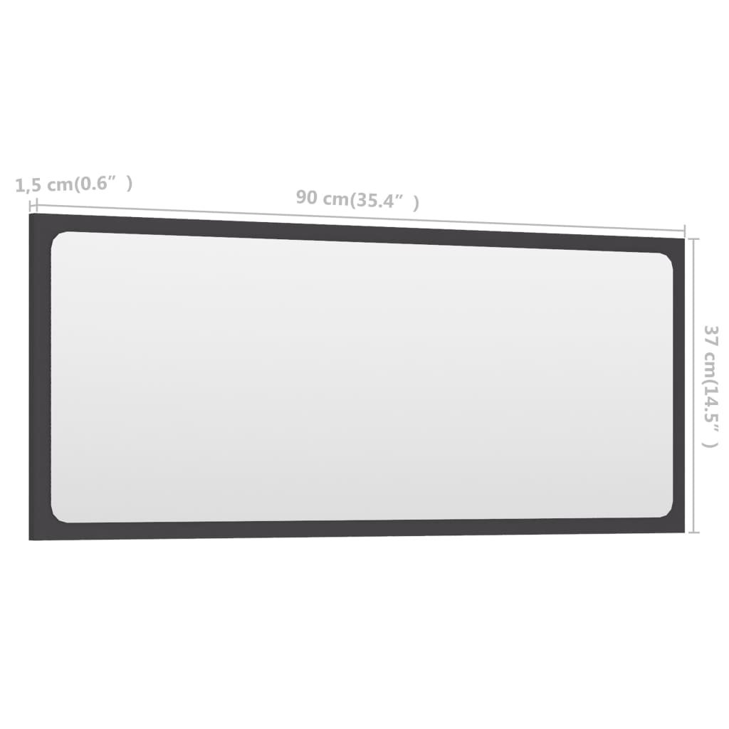 vidaXL Kupaonsko ogledalo sivo 90 x 1,5 x 37 cm konstruirano drvo