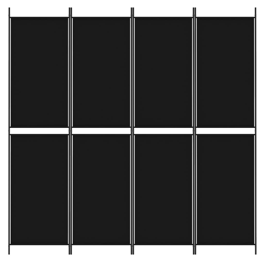 vidaXL Sobna pregrada s 4 panela crna 200 x 200 cm od tkanine