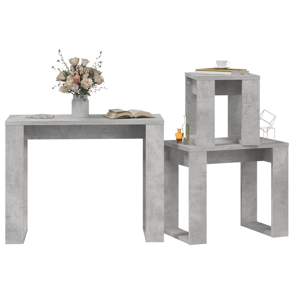 vidaXL Uklapajući stolići 3 kom siva boja betona od konstruiranog drva