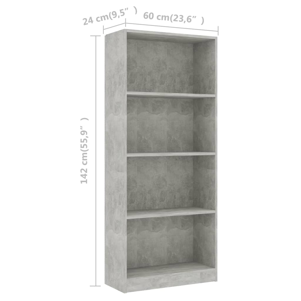 vidaXL Ormarić za knjige s 4 razine boja betona 60x24x142 cm drveni