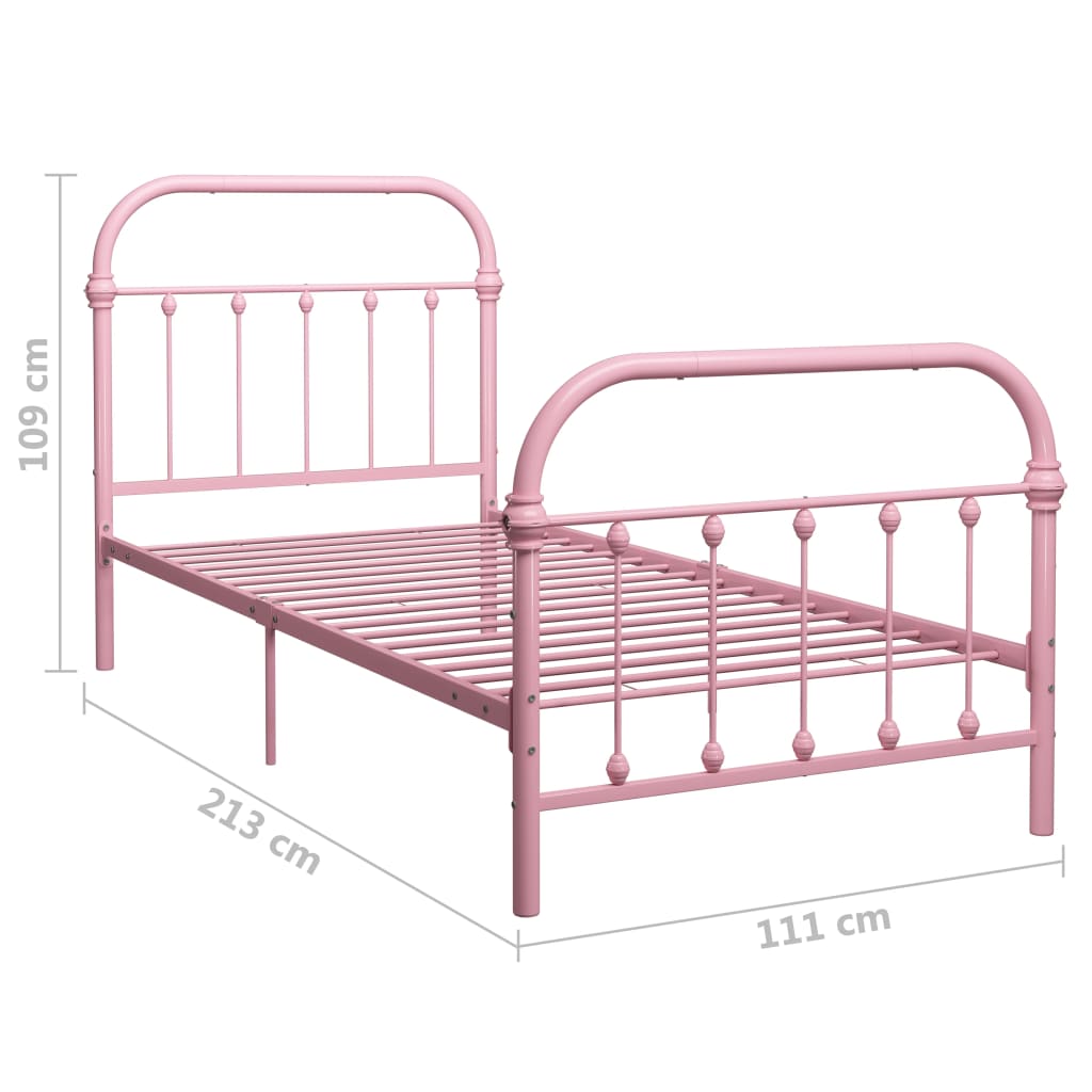 vidaXL Okvir za krevet ružičasti metalni 100 x 200 cm