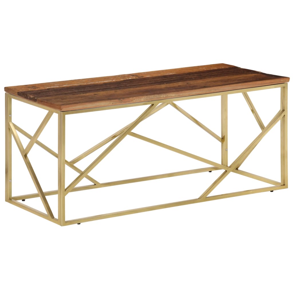 vidaXL Stolić za kavu zlatni od nehrđajućeg čelika i drva za pragove