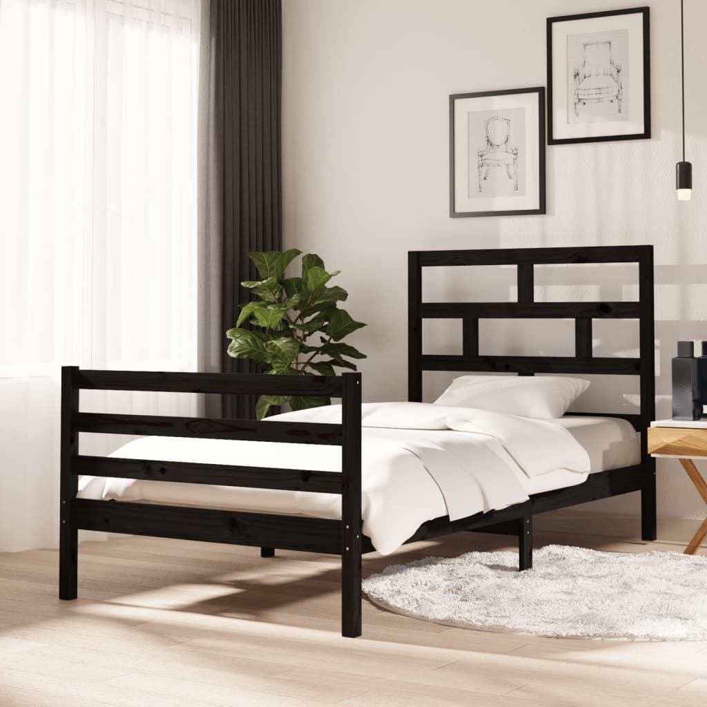 vidaXL Okvir za krevet od masivne borovine crni 100 x 200 cm