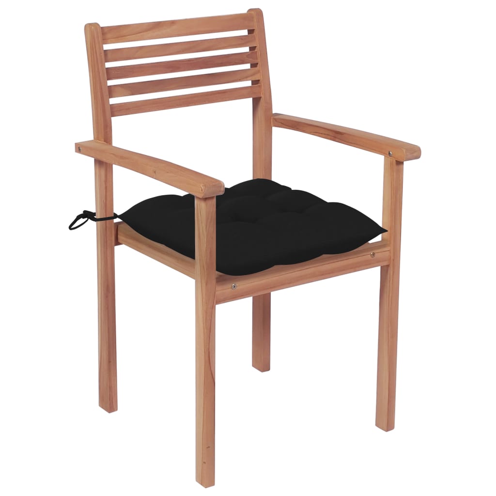 vidaXL Vrtne stolice s crnim jastucima 2 kom od masivne tikovine