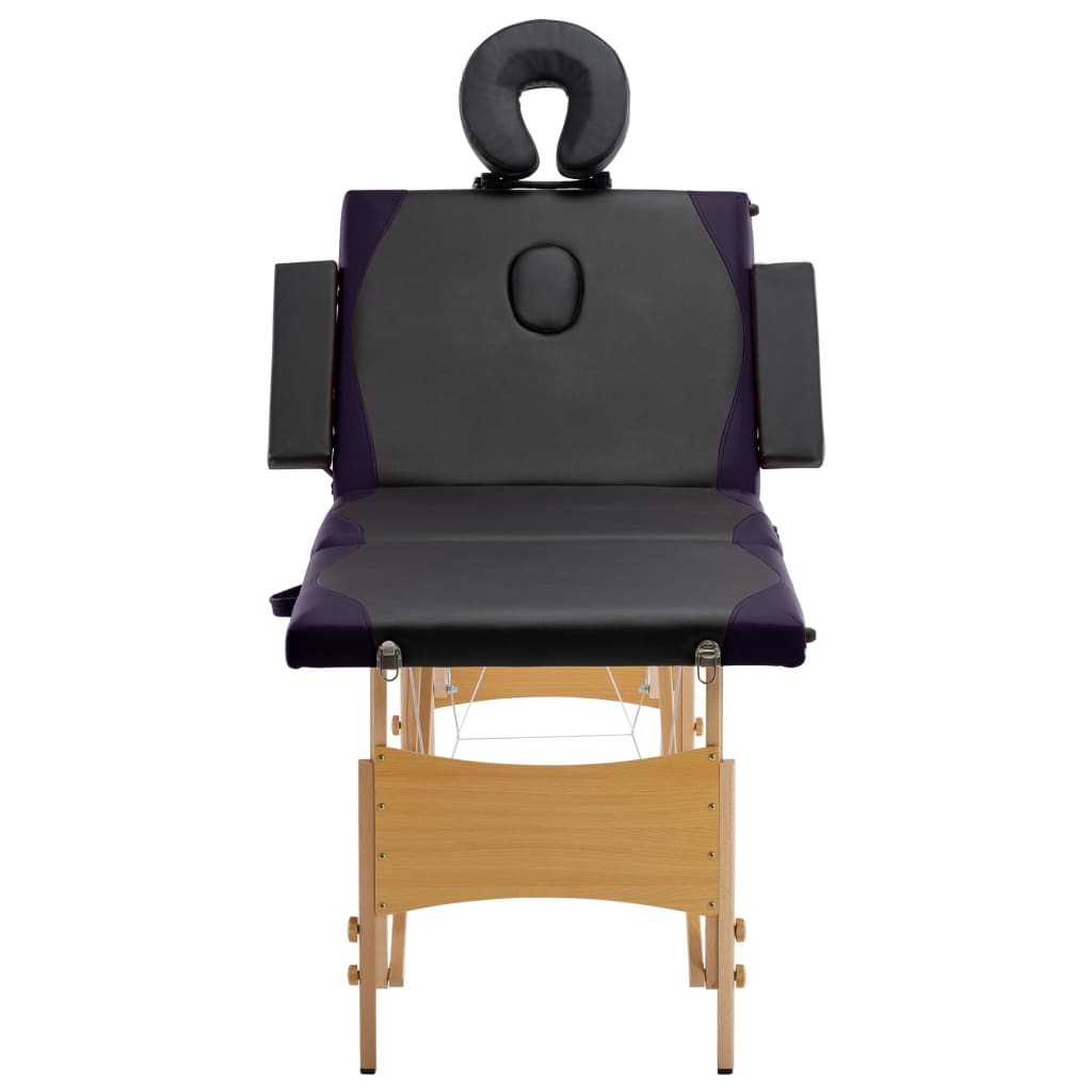 vidaXL Sklopivi masažni stol s 4 zone drveni crno-ljubičasti