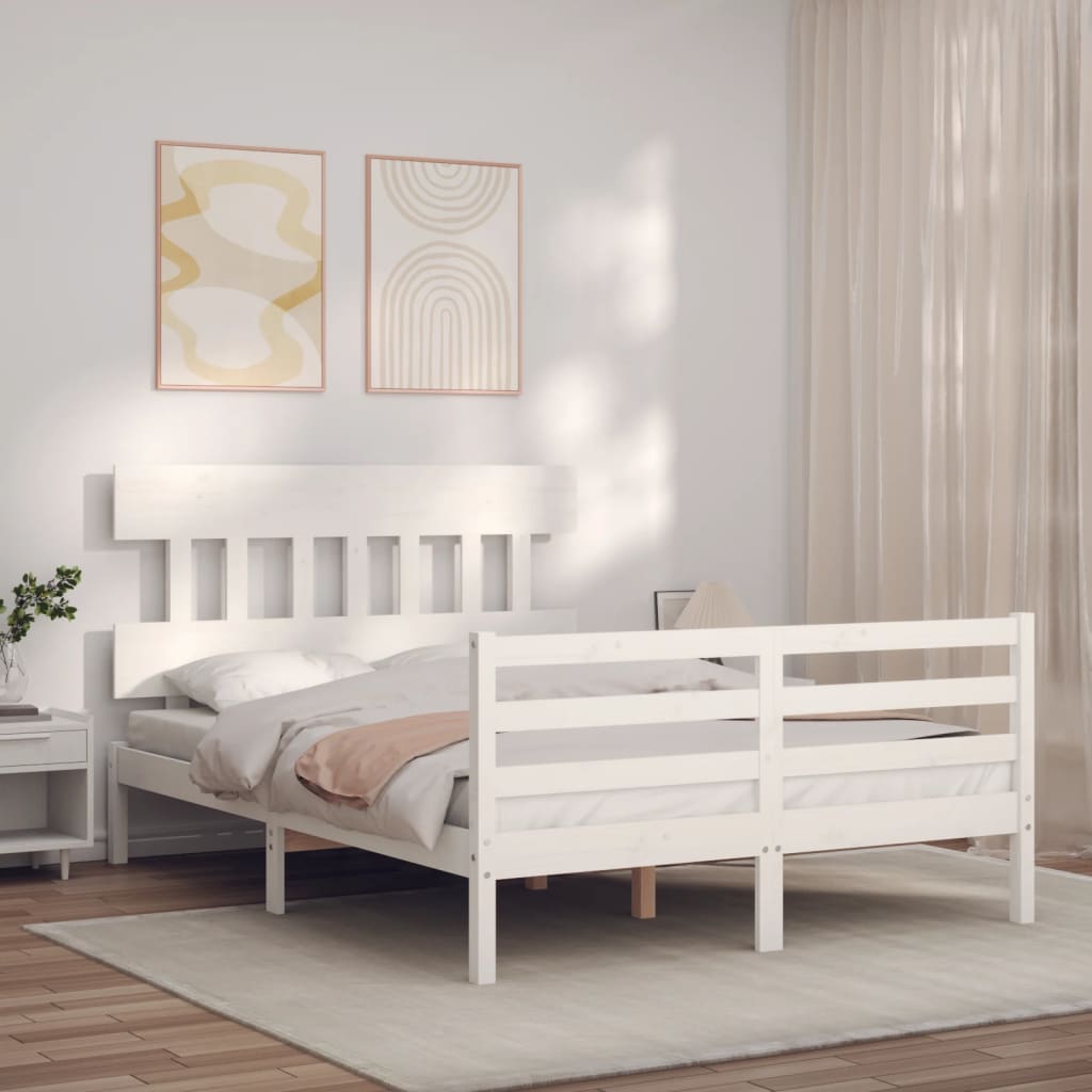 vidaXL Okvir kreveta s uzglavljem bijeli mali bračni masivno drvo