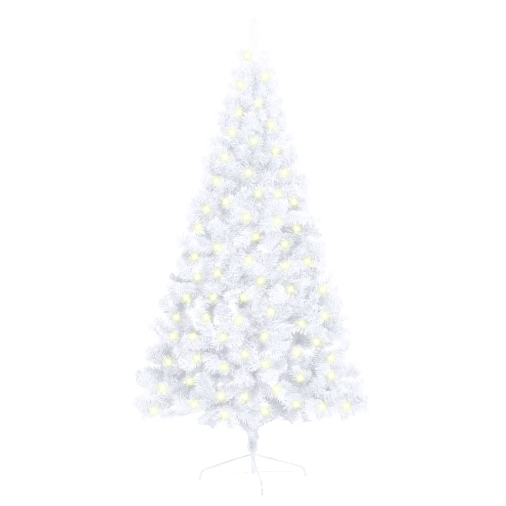 vidaXL Umjetna osvijetljena polovica božićnog drvca bijela 150 cm PVC