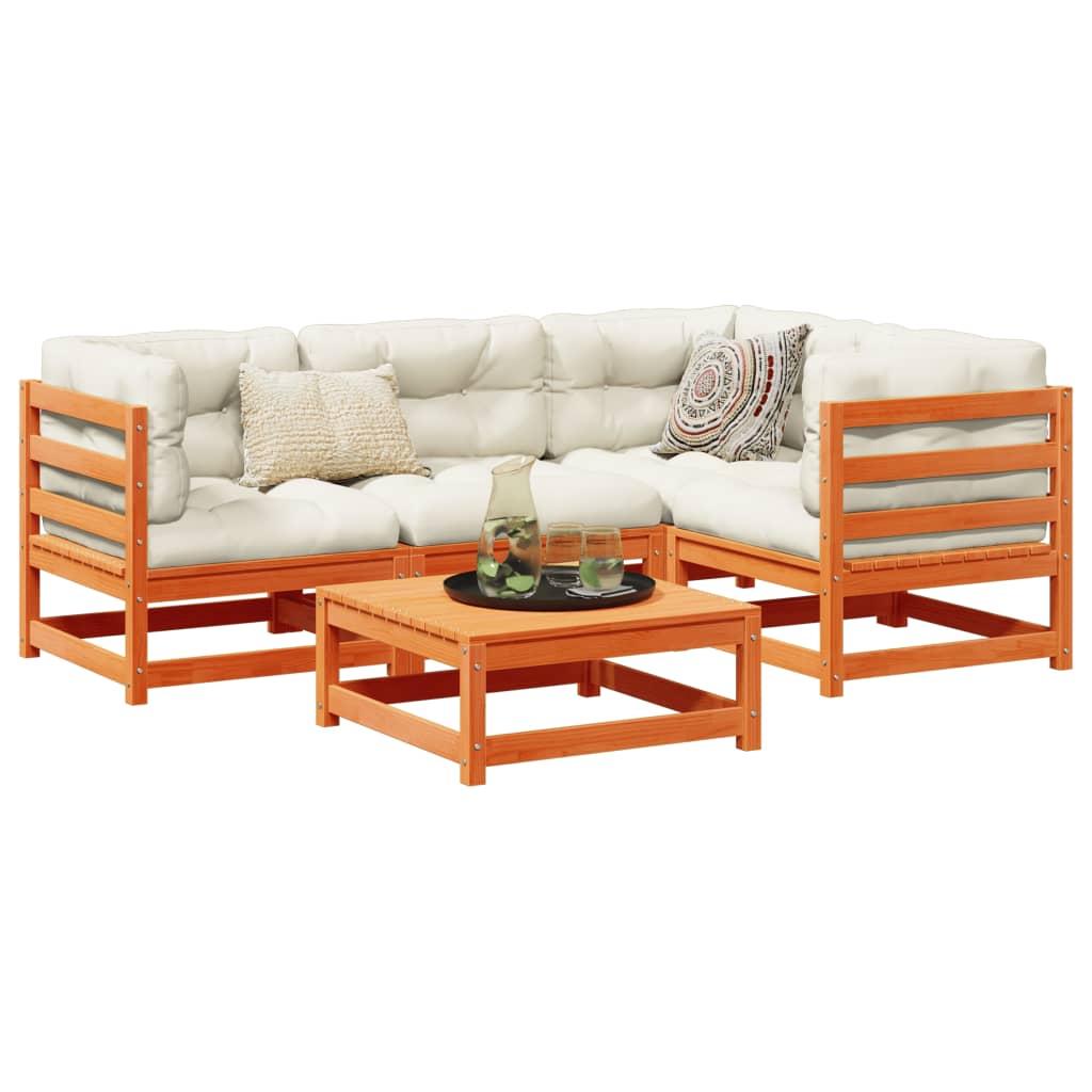 vidaXL 5-dijelni set vrtnih sofa s jastucima voštano smeđi od borovine