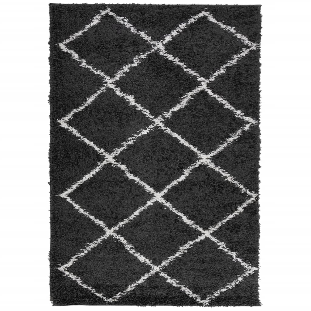 vidaXL Čupavi tepih PAMPLONA s visokim vlaknima crni-krem 140 x 200 cm