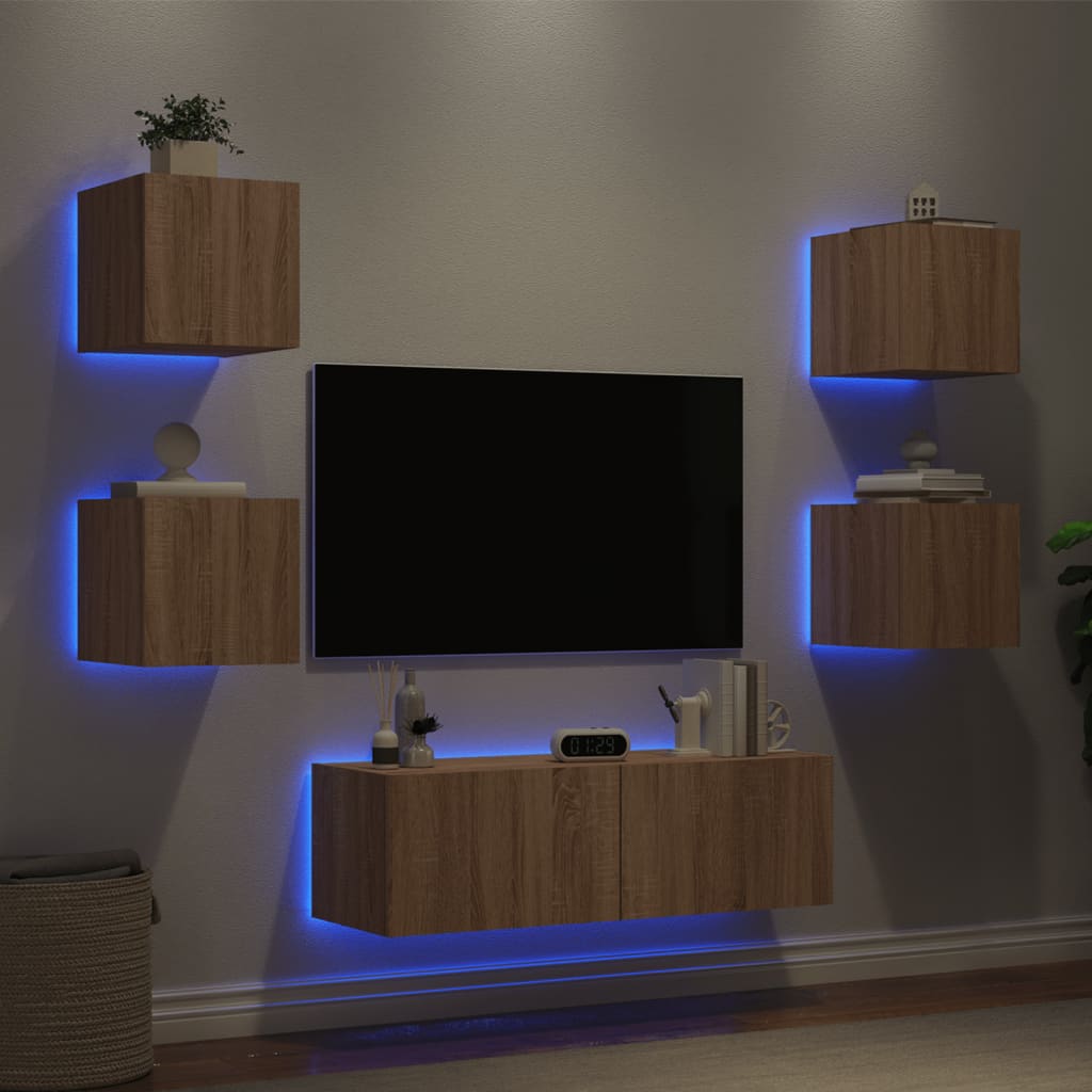 vidaXL 5-dijelni zidni TV ormarići s LED svjetlima boja hrasta sonome