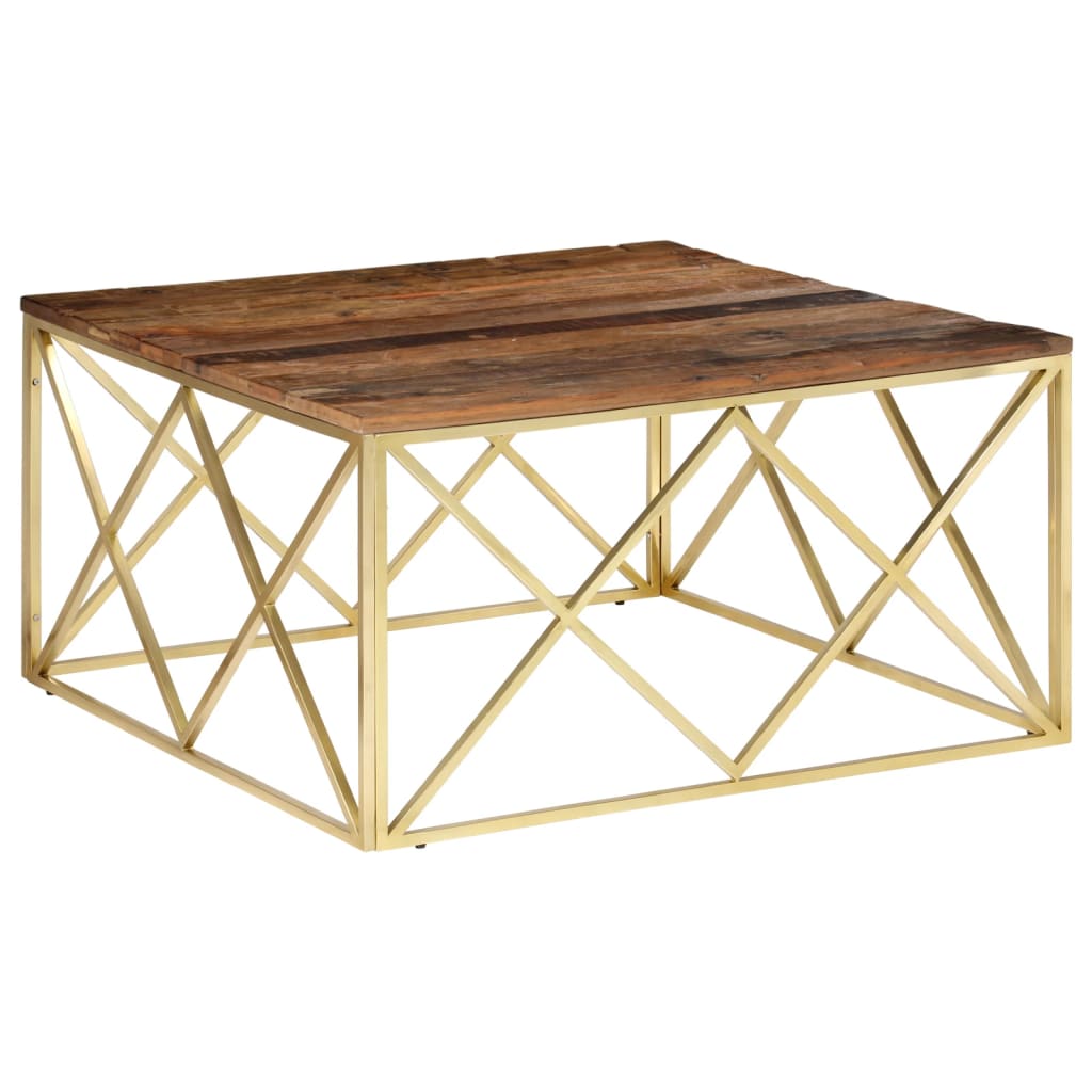 vidaXL Stolić za kavu zlatni od nehrđajućeg čelika i drva za pragove