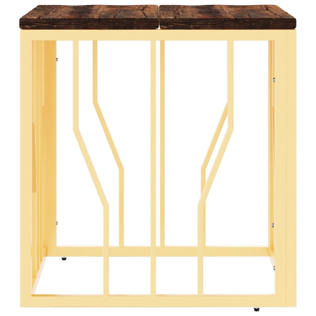 vidaXL Stolić za kavu zlatni od nehrđajućeg čelika i obnovljenog drva