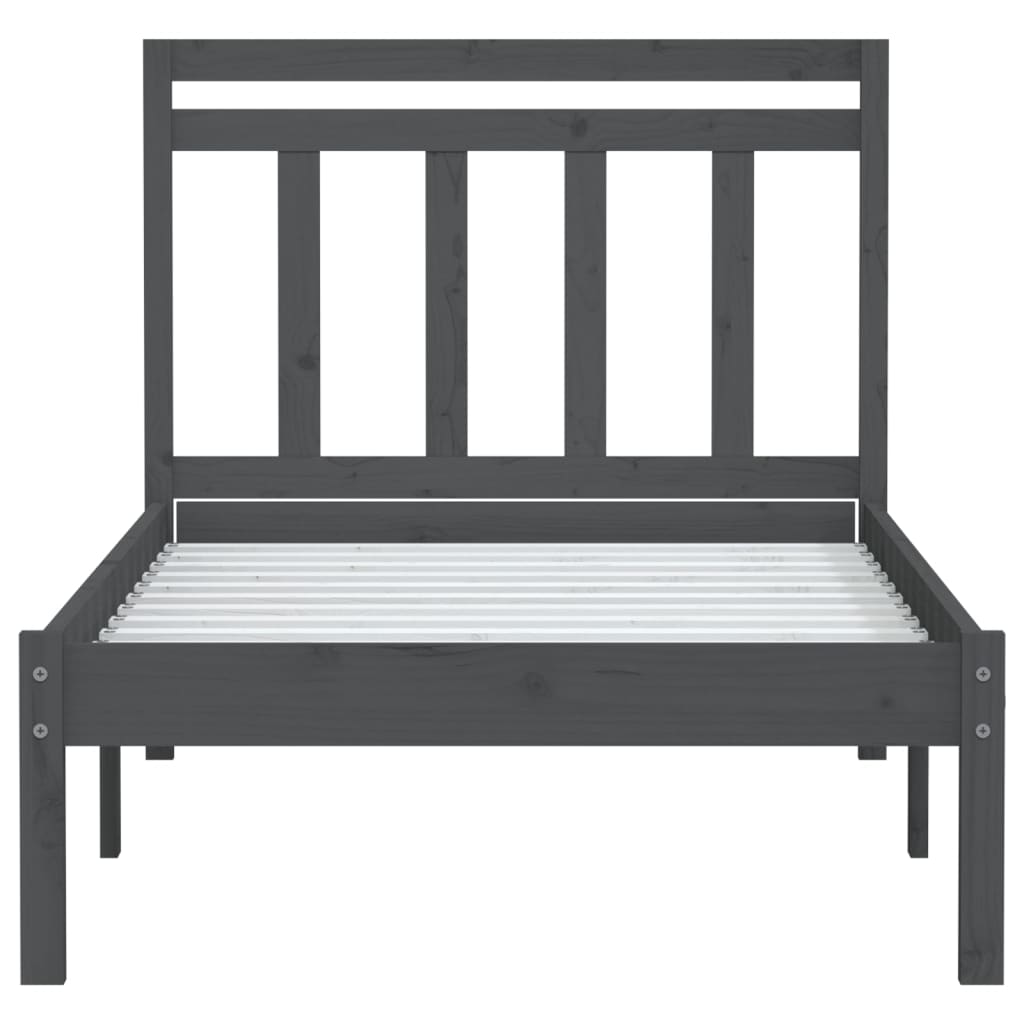vidaXL Okvir za krevet od masivne borovine sivi 90 x 200 cm