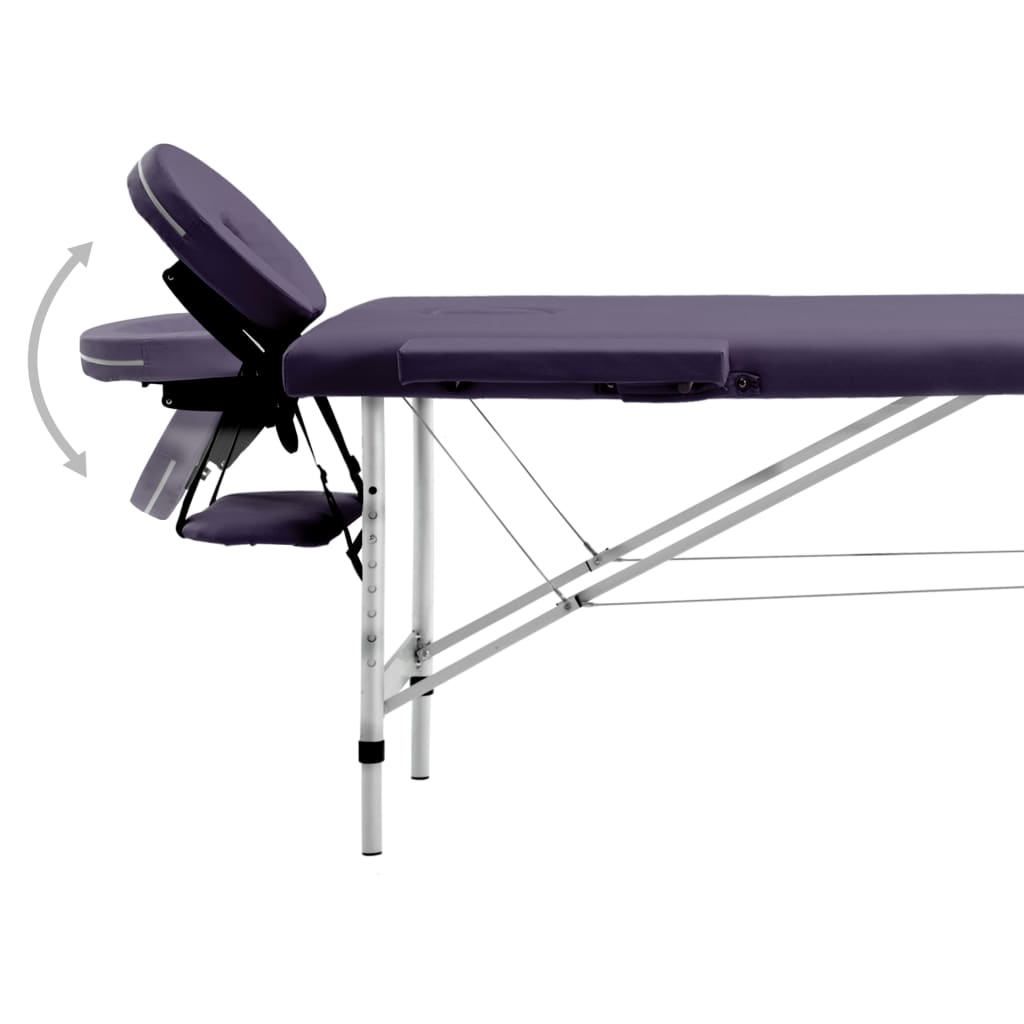 vidaXL Sklopivi stol za masažu s 2 zone aluminijski ljubičasti