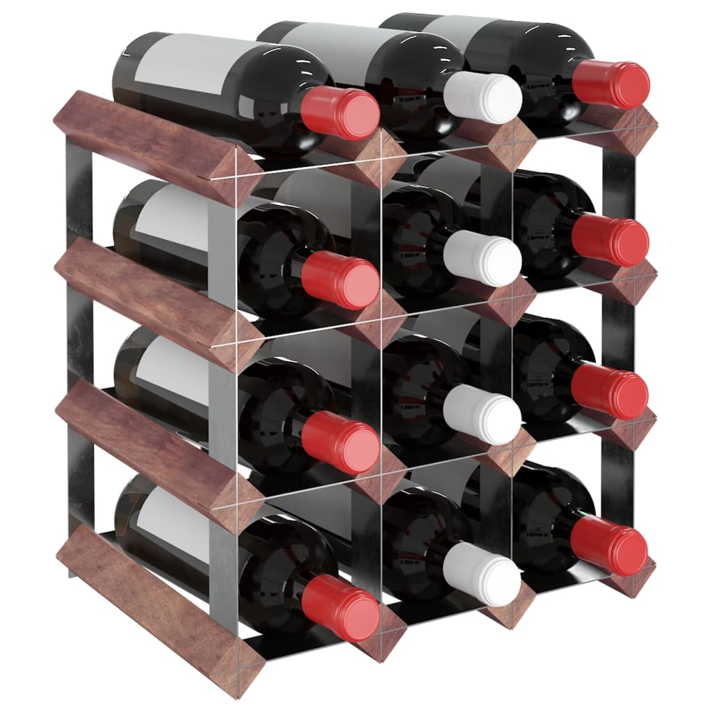 vidaXL Stalak za vino za 12 boca smeđi od masivne borovine