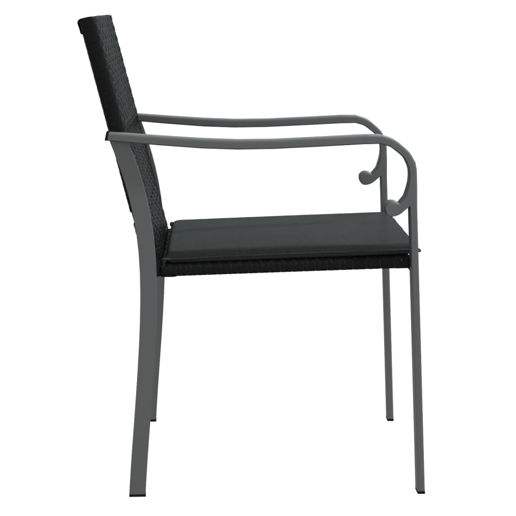 vidaXL Vrtne stolice s jastucima 4 kom crne 56x59x84 cm od poliratana