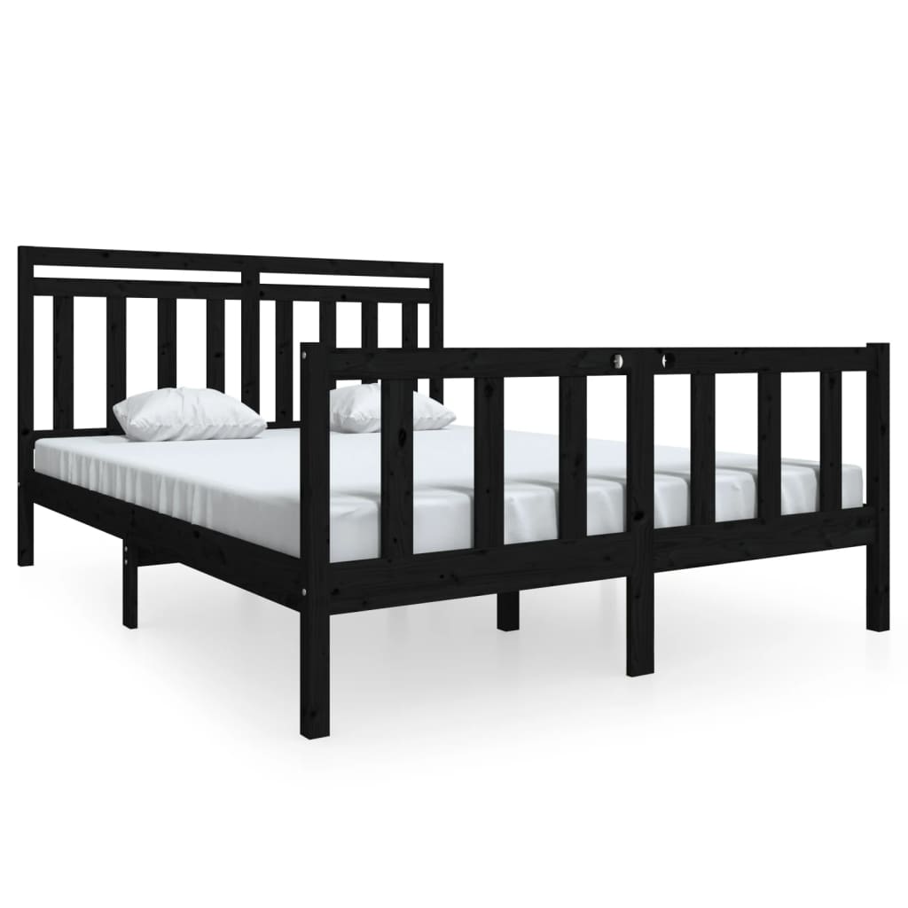 vidaXL Okvir za krevet od masivnog drva crni 150x200 cm veliki
