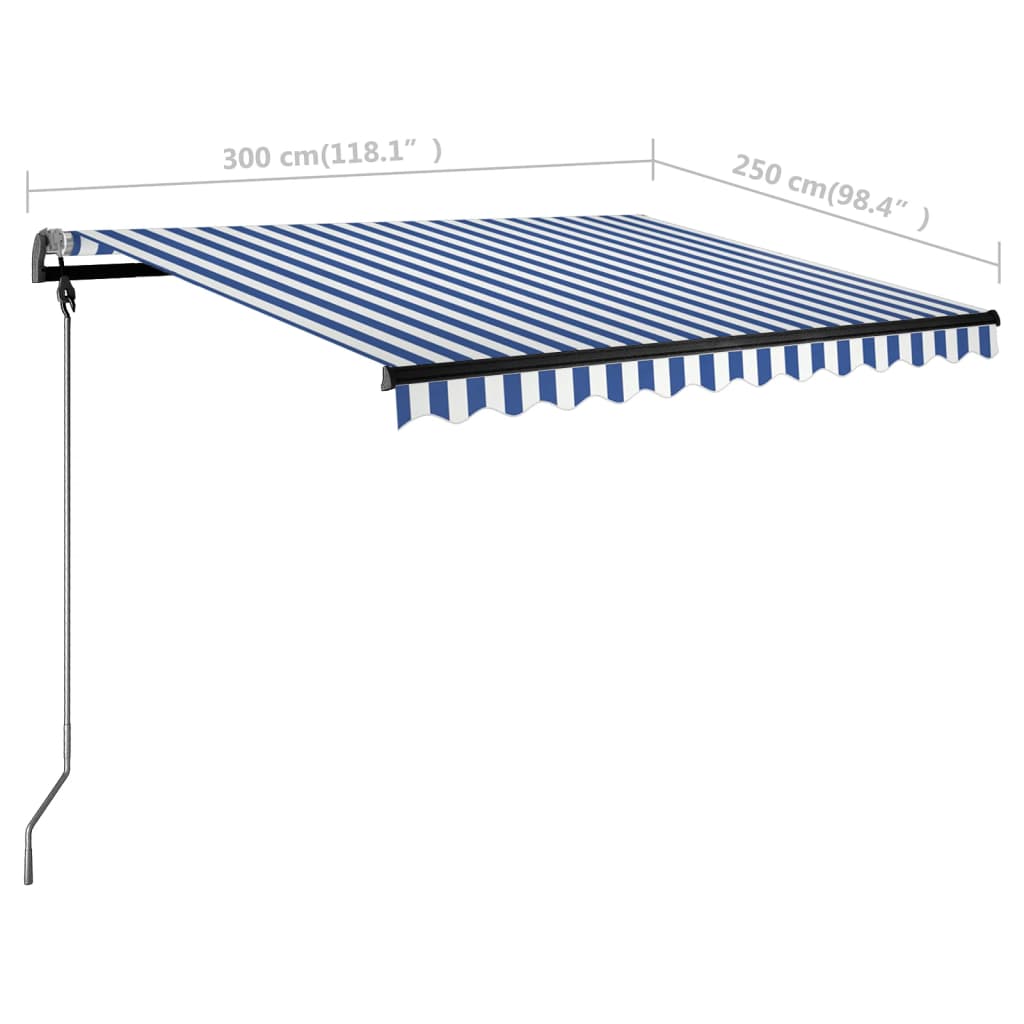vidaXL Samostojeća automatska tenda 300 x 250 cm plavo-bijela