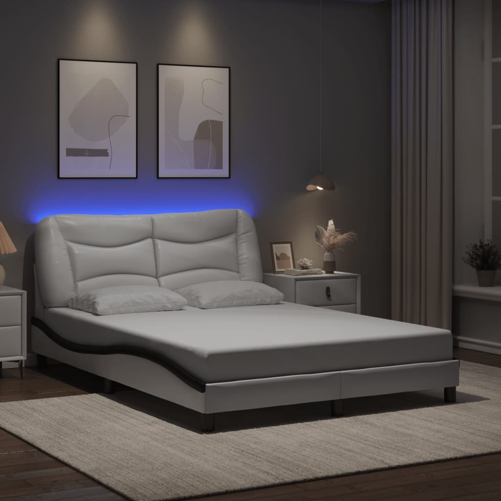vidaXL Okvir kreveta LED bijelo-crni 140 x 200 cm od umjetne kože