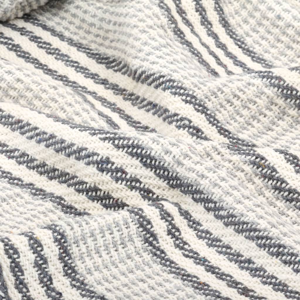 vidaXL Pamučni pokrivač prugasti 220 x 250 cm sivo-bijeli