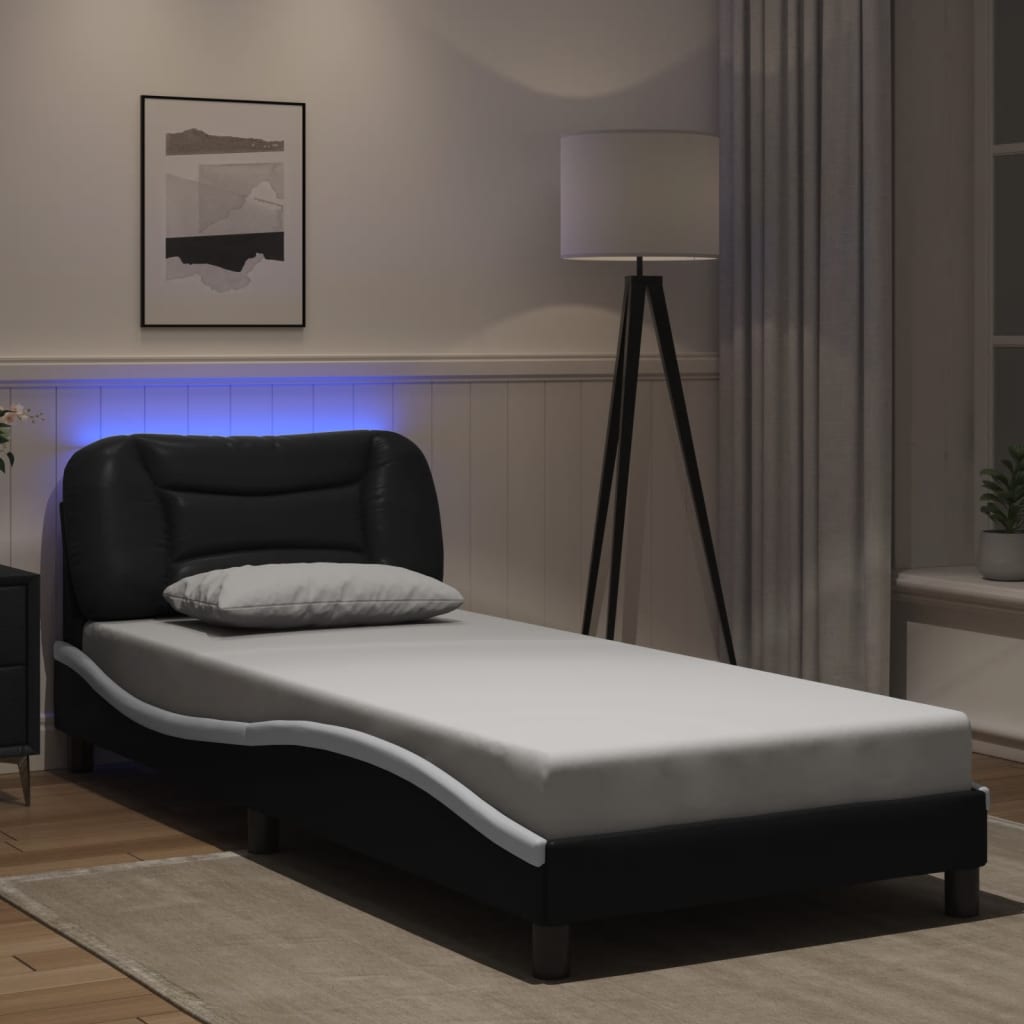 vidaXL Okvir kreveta s LED svjetlima crno-bijeli 80x200cm umjetna koža