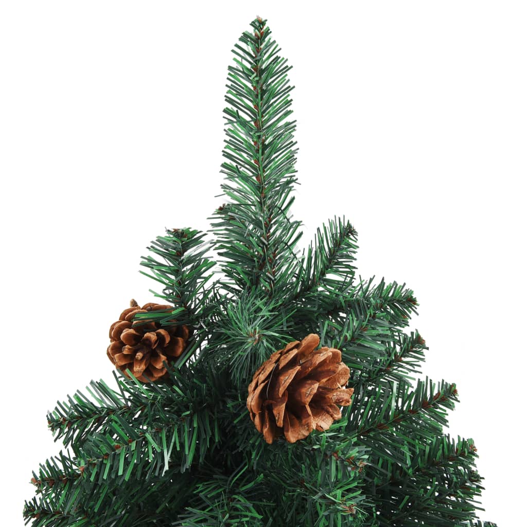 vidaXL Tanko osvijetljeno božićno drvce s kuglicama zeleno 150 cm