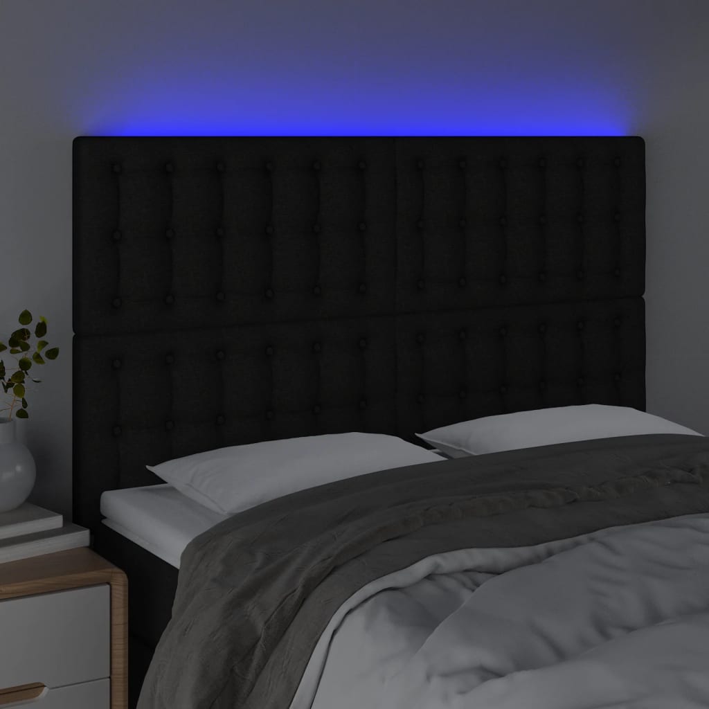 vidaXL LED uzglavlje crno 144x5x118/128 cm od tkanine