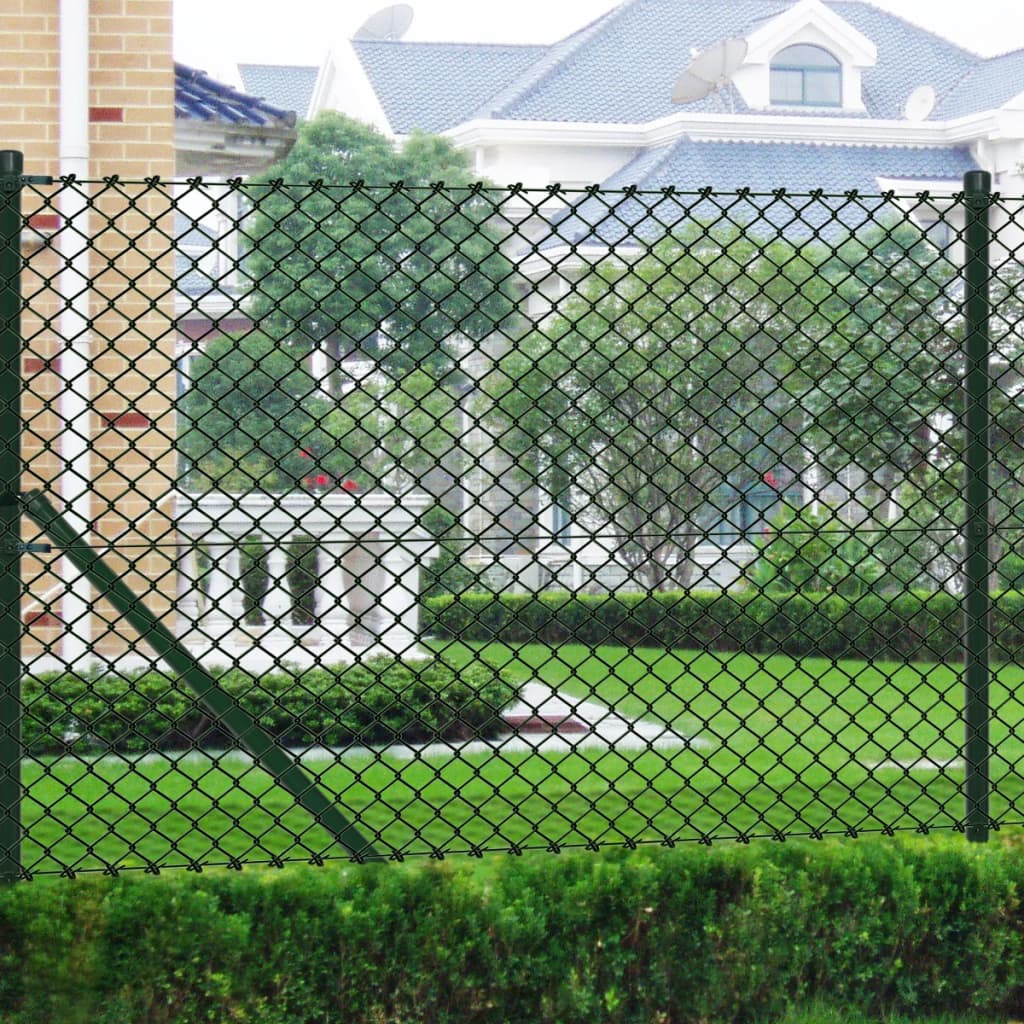 vidaXL Žičana ograda od čelika sa stupovima 1,5 x 15 m zelena